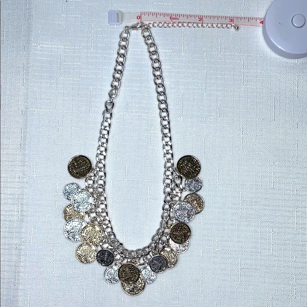 Francaise Republique | Chic Silver and Gold Coin Necklace Bohemian NWOT - Picture 3 of 8